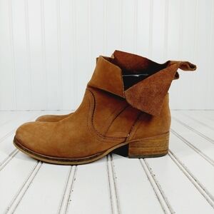Ecote Brown Suede Leather Slip On Fold Over Block Heel Ankle Boots D807